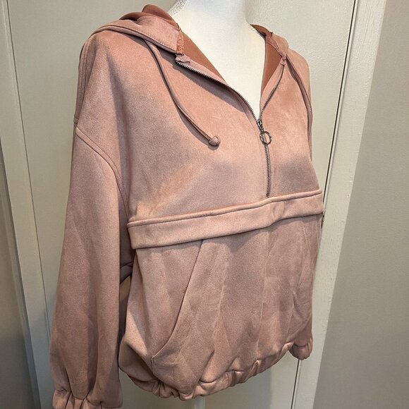 Zara Pink Vegan Suede Half Zipper Soft Sweatshirt Hoodie, Size XS - Picture 9 of 16